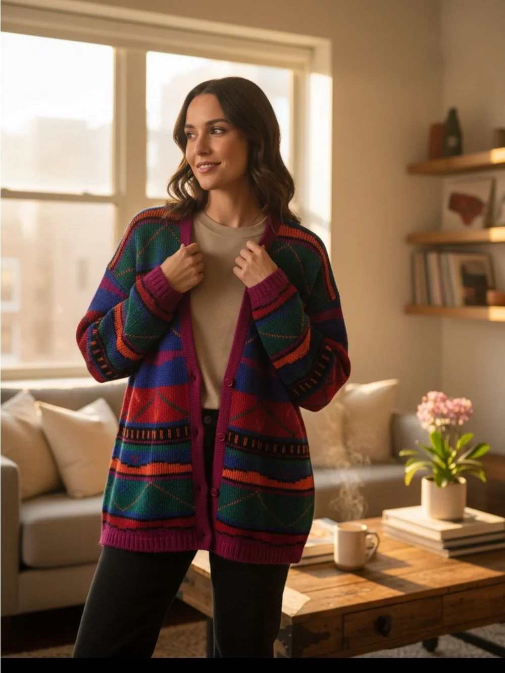 The Limited Bold Multicolor Geometric Cardigan - Red, Blue, Green, Purple M/L
